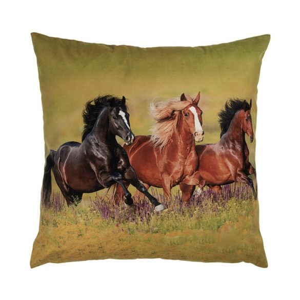 CLEEF.KT021.418 Textil párnahuzat 45x45cm, 100% polyester, vágtázó lovakkal
