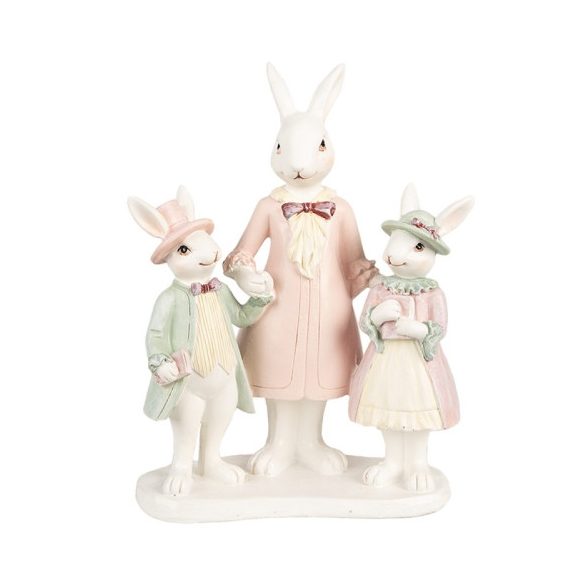 CLEEF.6PR4995 Fehér nyuszimama kalapos nyuszigyerekekkel, 16x8x21cm, műanyag dekorfigura