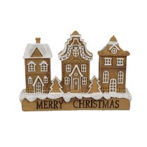   CLEEF.6PR4194 Mézeskalács Merry Christmas házsor, 13x4x10cm, műanyag dekorfigura