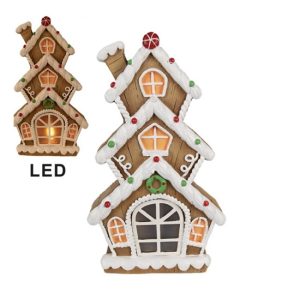 CLEEF.6MG0051 Mézeskalács emeletes házikó 24x11x41cm, LED-es, kerámia dekorfigura