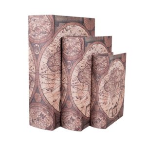 CLEEF.65695 Antik térképes fadobozszett 3 részes, 27X22x7/22x17x6/17x12x4cm