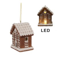   CLEEF.6PR4358 Mézeskalács házikó 8x6x10cm, LED-es műanyag függődísz