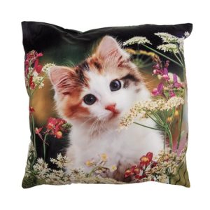 CLEEF.KT021.371 Textil párnahuzat 45x45cm, polyester, cica színes virágok között