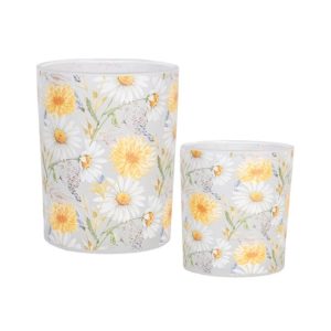 CLEEF.6GL4956 Üveg mécsestartó szett 2 db-os, 7x8/10x13cm, margarétás