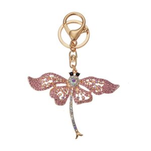 CLEEF.JZKC0167 Fém kulcstartó szitakötős, üveggyönggyel, 6x1x8cm