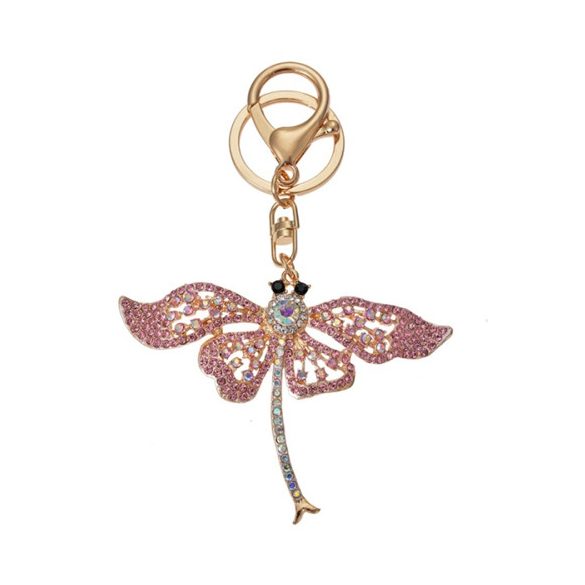 CLEEF.JZKC0167 Fém kulcstartó szitakötős, üveggyönggyel, 6x1x8cm