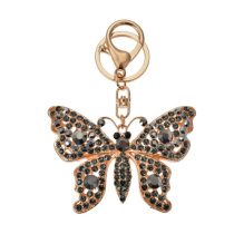   CLEEF.JZKC0169 Fém kulcstartó fekete pillangós, üveggyönggyel, 6x2x8cm