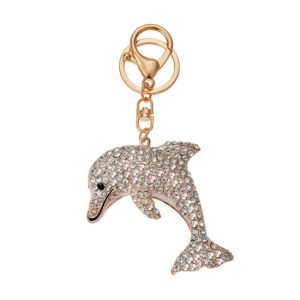 CLEEF.JZKC0170 Fém kulcstartó delfines, üveggyönggyel, 6x2x7cm