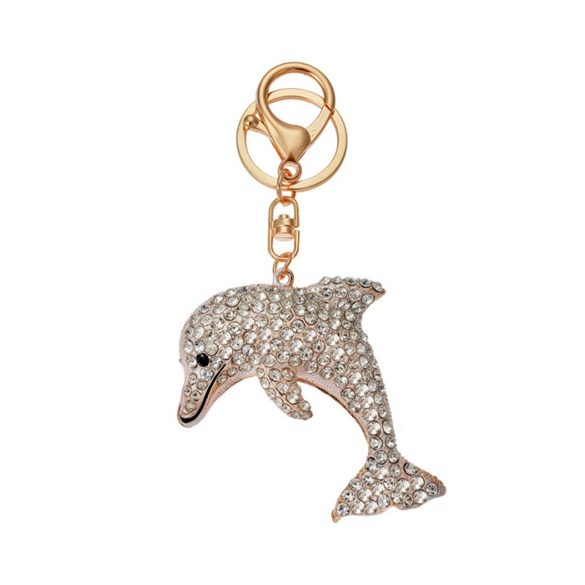 CLEEF.JZKC0170 Fém kulcstartó delfines, üveggyönggyel, 6x2x7cm