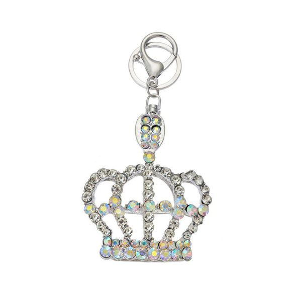 CLEEF.JZKC0164 Fém kulcstartó koronás, üveggyönggyel, 7x2x8cm