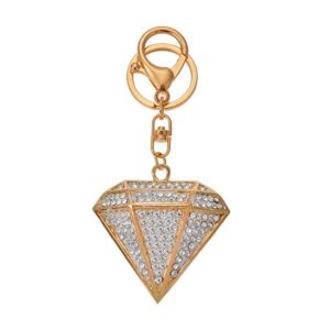 CLEEF.JZKC0181 Fém kulcstartó gyémántkő forma, üveggyönggyel, 5x2x6cm