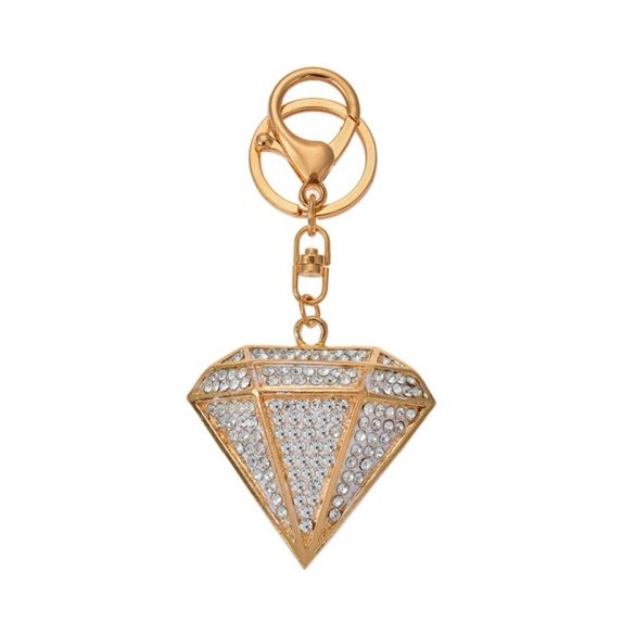 CLEEF.JZKC0181 Fém kulcstartó gyémántkő forma, üveggyönggyel, 5x2x6cm