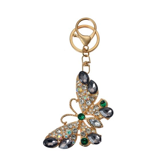 CLEEF.JZKC0191 Fém kulcstartó pillangós, üveggyönggyel, 5x1x8cm