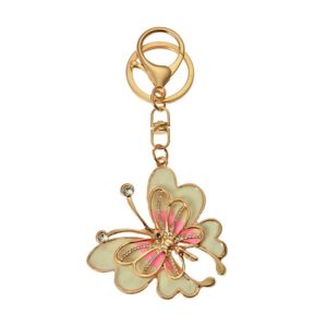 CLEEF.JZKC0192 Fém kulcstartó pillangós, üveggyönggyel, 5x1x6cm