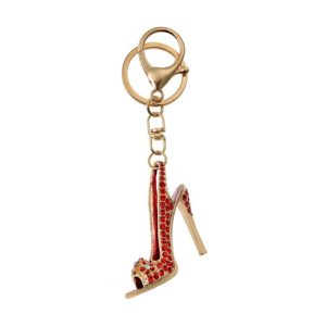 CLEEF.JZKC0196 Fém kulcstartó piros cipős, üveggyönggyel, 4x2x6cm