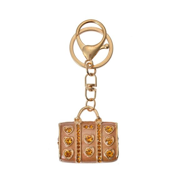 CLEEF.JZKC0198 Fém kulcstartó táskás, üveggyönggyel, 4x2x4cm