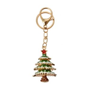 CLEEF.JZKC0194 Fém kulcstartó karácsonyfás, üveggyönggyel, 4x2x7cm