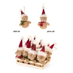 N.S.XAD251605 Plüssmaci függődísz 12x7x22cm, zöld/piros sállal