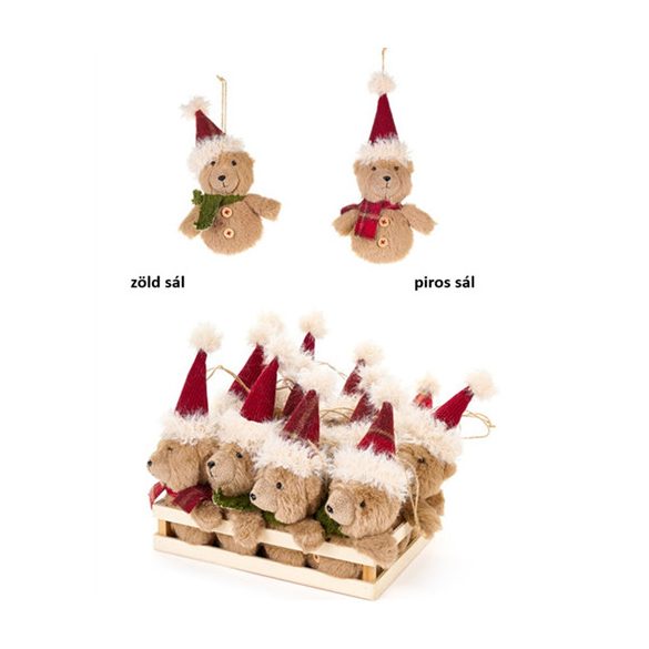 N.S.XAD251605 Plüssmaci függődísz 12x7x22cm, zöld/piros sállal