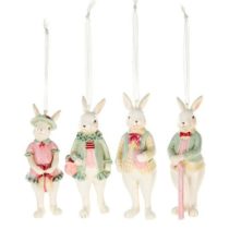   N.S.QHK260205C Fehér nyuszi zöld mellényben, 4x4x10cm, műanyag függődísz figura