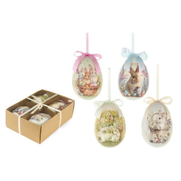 N.S.QTG260202 Húsvéti tojásszett 4db-os, 12cm, műanyag függődísz, PePen