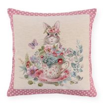   N.S.ARA260505 Párnahuzat 45x45cm, pamut, Storie Fiorite rózsaszin virágos csészében