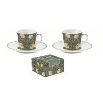   R2S.1107WILB Porcelán eszpresszócsésze+alj, 2 személyes 80ml, dobozban, William Morris, Black