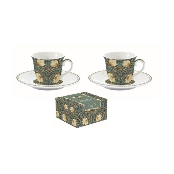 R2S.1107WILB Porcelán eszpresszócsésze+alj, 2 személyes 80ml, dobozban, William Morris, Black