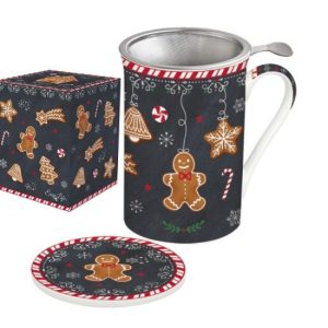 R2S.280GING Porcelánbögre 300ml, tetővel, fémszűrővel, dobozban, Gingerbread