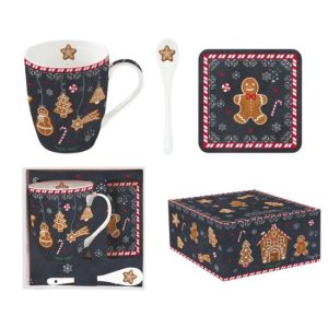 R2S.1045GING Porcelánbögre 350ml porcelánkanállal, parafa poháralátéttel, dobozban, Gingerbread