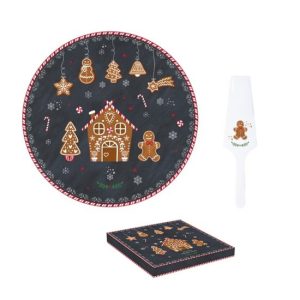 R2S.1112GING Porcelán tortatál lapáttal, 32cm, dobozban, Gingerbread