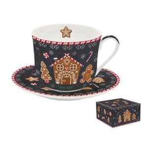 R2S.1454GING Porcelán reggelizőcsésze+alj, 400ml, dobozban, Gingerbread