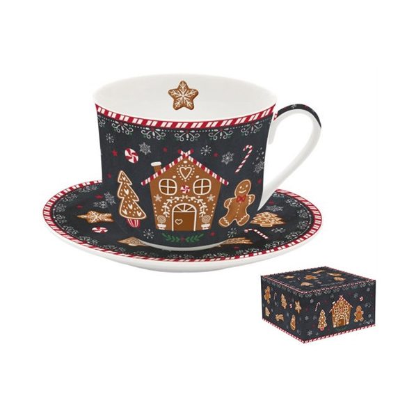 R2S.1454GING Porcelán reggelizőcsésze+alj, 400ml, dobozban, Gingerbread