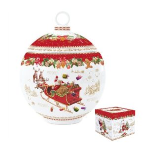 R2S.1097CHME Porcelán keksztároló gömb 18x23cm, dobozban, Christmas Memories