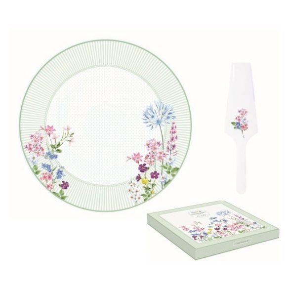 R2S.1112FLRA Porcelán tortatál lapáttal 32cm,dobozban,Floraison