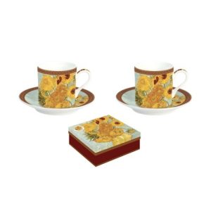 R2S.169VAN1 Porcelán eszpresszócsésze+alj 2 személyes, 75ml, dobozban, Van Gogh: Napraforgók