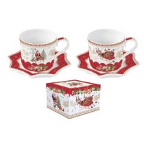   R2S.1237CHME Porcelán eszpresszócsésze+alj 120ml, 2 személyes, dobozban,Christmas Memories