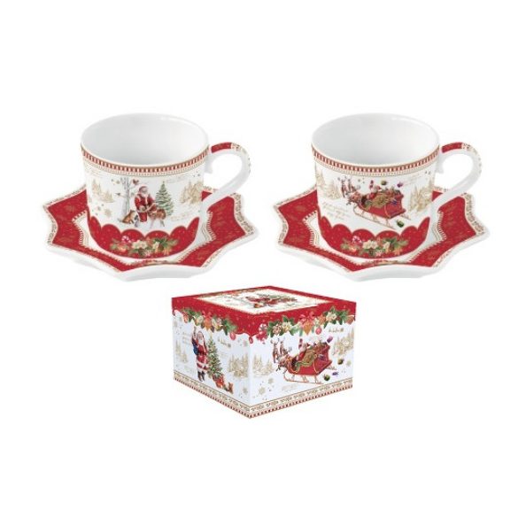 R2S.1237CHME Porcelán eszpresszócsésze+alj 120ml, 2 személyes, dobozban,Christmas Memories