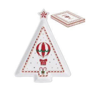 R2S.1325CHWO Porcelán fenyőtálca 21x16cm, dobozban, Christmas Wonderland