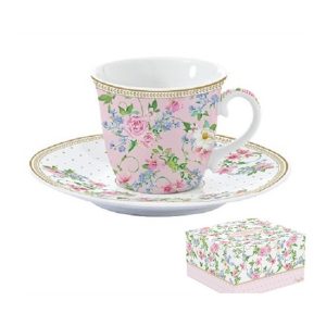 R2S.1106GAJO Porcelán teáscsésze+alj 200ml dobozban,Garden Joy