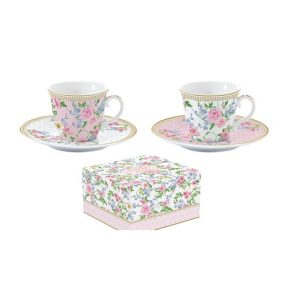 R2S.1107GAJO Porcelán eszpresszócsésze+alj 2 személyes 80ml, dobozban,Garden Joy