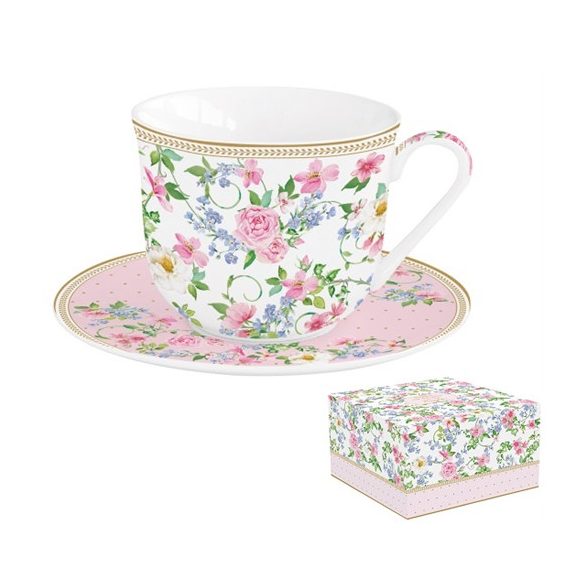 R2S.1110GAJO Porcelán reggelizőcsésze+alj 370ml dobozban,Garden Joy