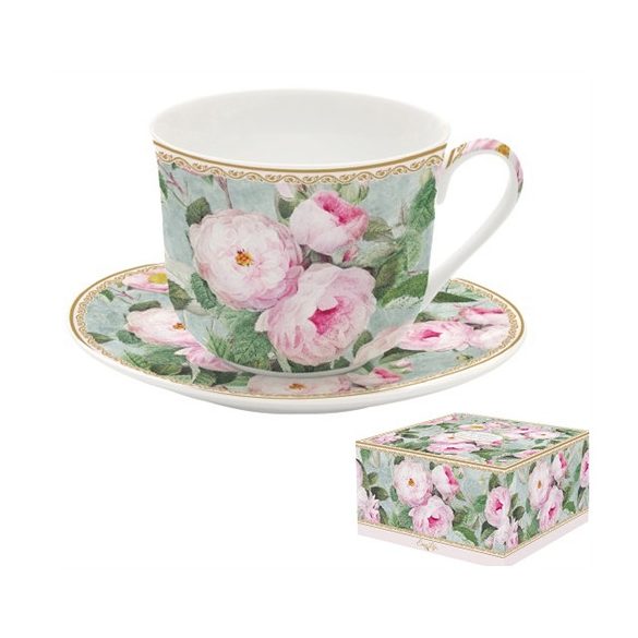 R2S.1454ROBL Porcelán reggelizőcsésze+alj 400ml dobozban,Roses in Bloom