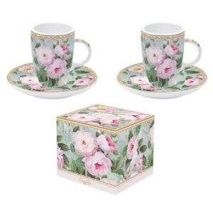 R2S.1460ROBL Porcelán eszpresszócsésze+alj 2 személyes 50ml dobozban,Roses in Bloom