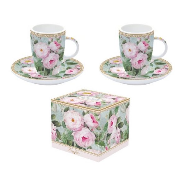 R2S.1460ROBL Porcelán eszpresszócsésze+alj 2 személyes 50ml dobozban,Roses in Bloom