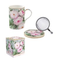   R2S.105ROBL Porcelán szűrősbögre tetővel 350ml dobozban,Roses in Bloom