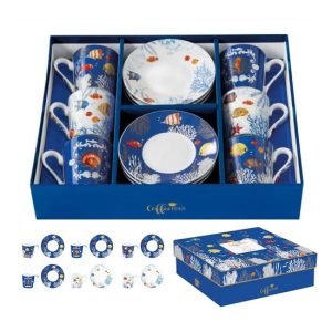 R2S.126AQRM Porcelán eszpresszócsésze+alj 6 személyes 100ml dobozban,Aquarium, Coffee Mania