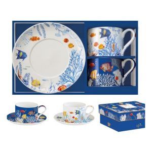 R2S.132AQRM Porceláncsésze+alj 240ml 2 személyes dobozban, Coffee Mania, Aquarium