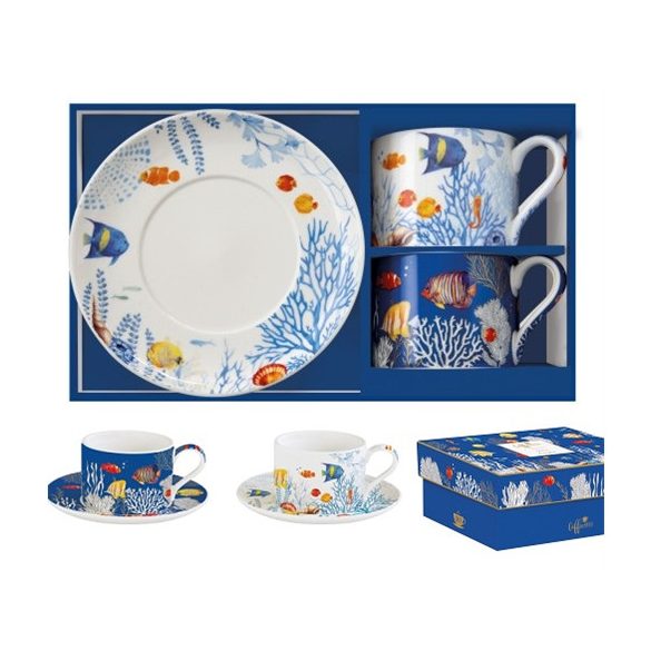 R2S.132AQRM Porceláncsésze+alj 240ml 2 személyes dobozban, Coffee Mania, Aquarium