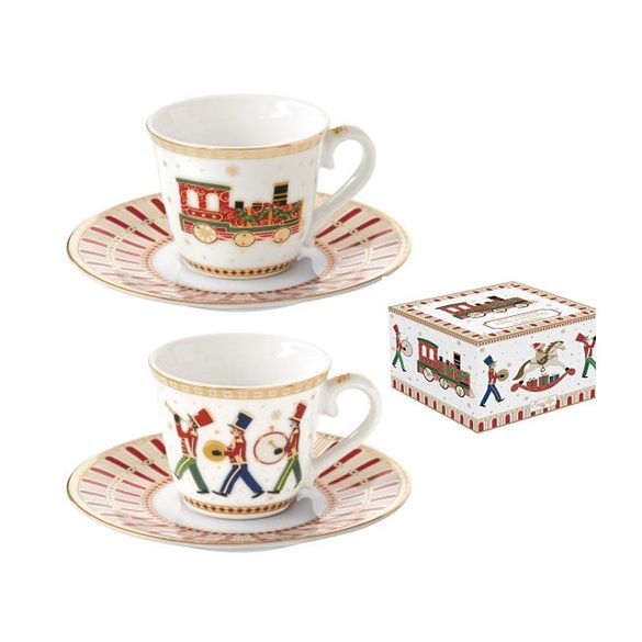 R2S.1107EXPR Porcelán eszpresszócsésze+alj 2 személyes, 80ml, dobozban, Polar Express